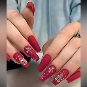 24 piece Christmas Gingerbread Man Print Fake Nails